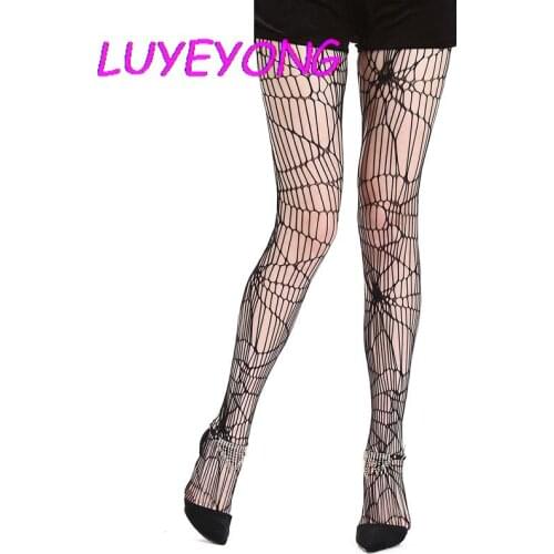 Black Lady Hollow Out Thin Stretch Irregular Cool Rock Goth Nylon Leggings Halloween Women Sexy Gothic Spider Cobweb Tights 2021