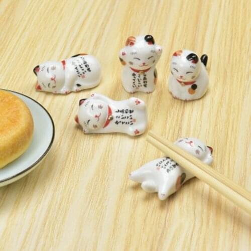 Lucky Cat Chopsticks Holder Cartoon Ceramic Chopsticks Care Ceramic Lucky Cat Home Hotel Kitchen Tableware Decoration