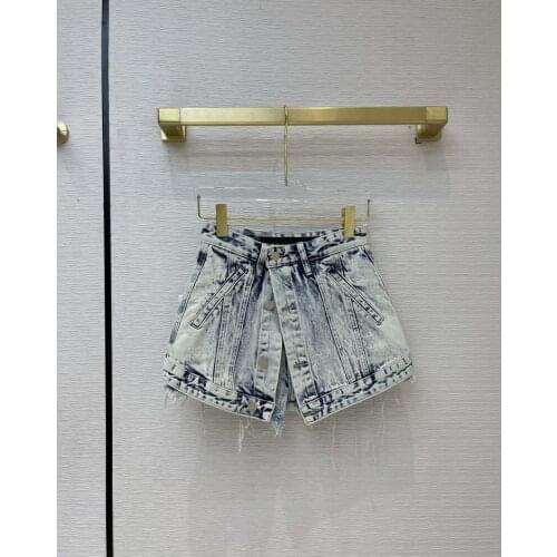 Luxury brand Jeans Women 2021 Spring New Street Fake Two Pieces Straight Wash High Waist Casual Denim Shorts