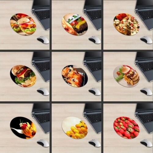 XGZ Hamburger Round Mouse Pad Fruit Orange Strawberry Cheese Fast Food Pattern Seafood Sushi Pizza Delicious Food Desk Mat
