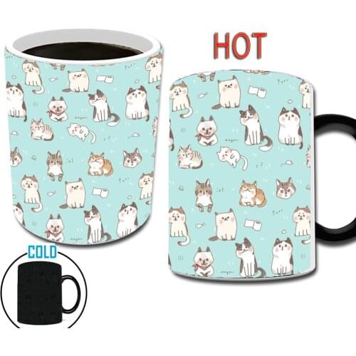 Cats Lover Mug Lid Spoon 11oz Ceramic Creative Travel Coffee Mugs Color Changing Cups and Mugs