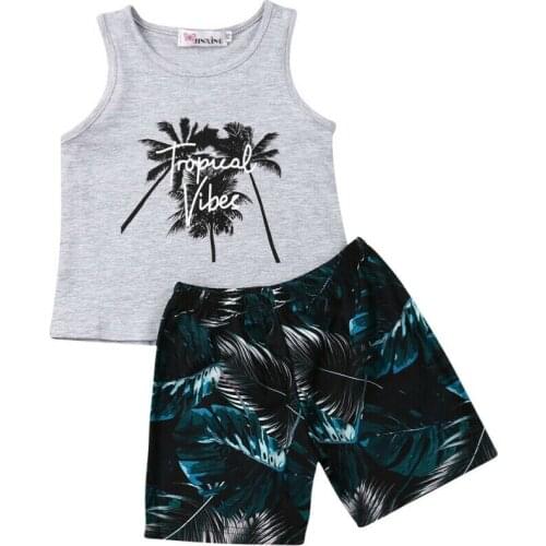 Summer Toddler Baby Boy Clothes Coconut Tree Tops T-Shirt +Short Pants Casual Sleeveless Boys Outfit Clothing