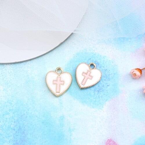 MRHUANG Heart Cross 10pcs/lot Metal Enamel Charms religion Fit DIY Bracelet Hair Necklace Jewelry Accessory for DIY Craft