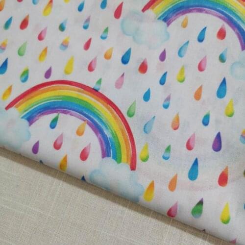 Lovely White cute Rainbow Drop Sunshine Cotton Fabric Colorful Rain DIY Patchwork Textile Tissue Home Clothing viaPhil