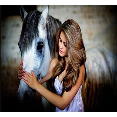 50*33cm 5D Full Drilled Squared Rhinestone Mosaic Set Diamond Painting of Women and Horse embroidery kits