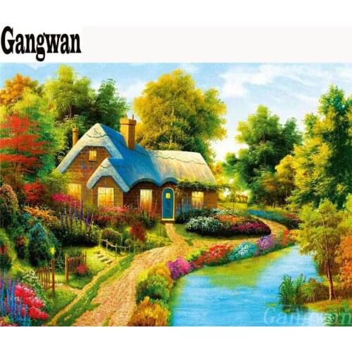 New arrival DIY diamond embroidery Crystal full drill square round 5D diamond painting village scenery stitch cross kits mosaic