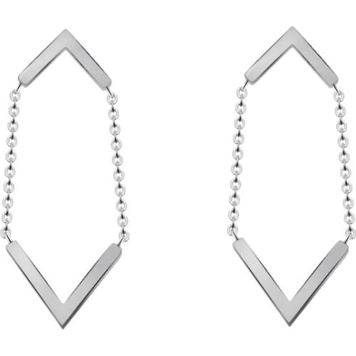 Wholesale 10Pairs Simple Drop Earrings For Women Stainless Steel Short Chain Double V Brincos Fashion Jewelry Now Arrive Bijoux
