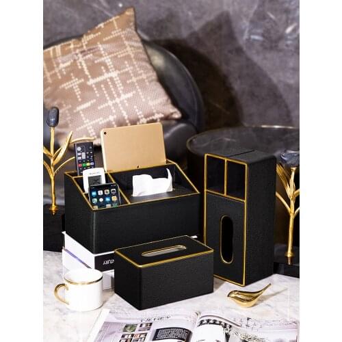Black Luxury Cover Napkin Holder Tissue Box Container Organizer Leather Storage Tissue Boxes Paper Papel Tisu Napkin Rack BW50ZJ