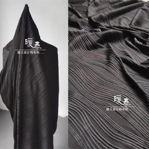 Pleated Fabric Line Texture Elastic 3d Stripes Texture Black DIY Patchwork Pants Skirt Gown Dress High-end Designer Fabric