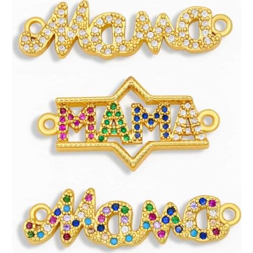 OCESRIO Brass Rainbow CZ Mom Mama Bracelet Charms for Jewelry Making Wholesale Designer Charms Jewelry Making Supplies chma022