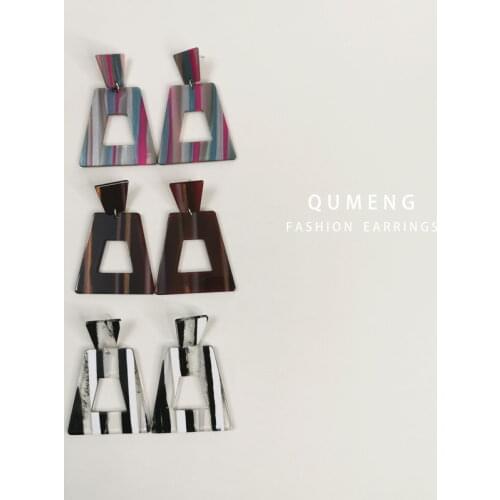 QUMENG Vintage big Earrings for women Fashion Jewelry Personality Geometric 2020 Acrylic Stud Earrings Factory direct sales