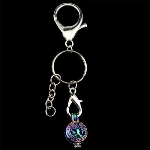 Rainbow Life Tree Pearl Beads Cage Metal Keychains Lobster Clasps Key Rings DIY Jewelry Making chaveiro Y-C23