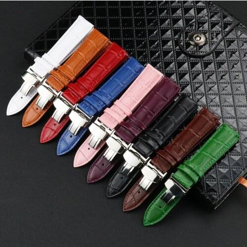Genuine Leather Butterfly Buckle watch Strap 14 16 18 20 22 mm Black Watch Band Accessories Brown Belt Watchbands High Qualit