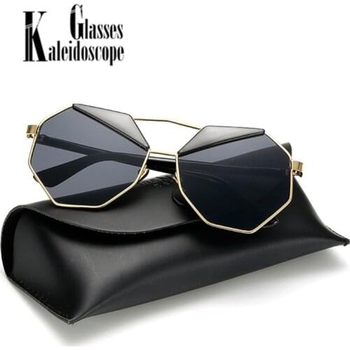 Retro Polygon Sunglasses Women Men Brand Metal Sun Glasses Shades Retro Eyebrow Design Sunglass Ladies Mirror Eyewear Pink