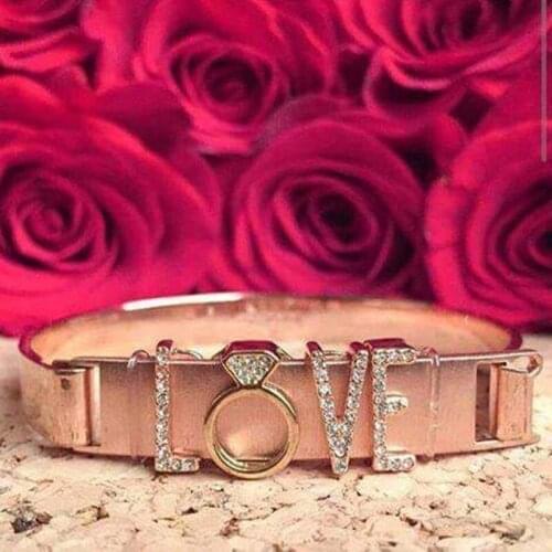 Somsoar Jewelry LOVE Silde Charm Bracelet Set with Crystal Letter Keys and Stainless Steel Mesh Bracelet for my love