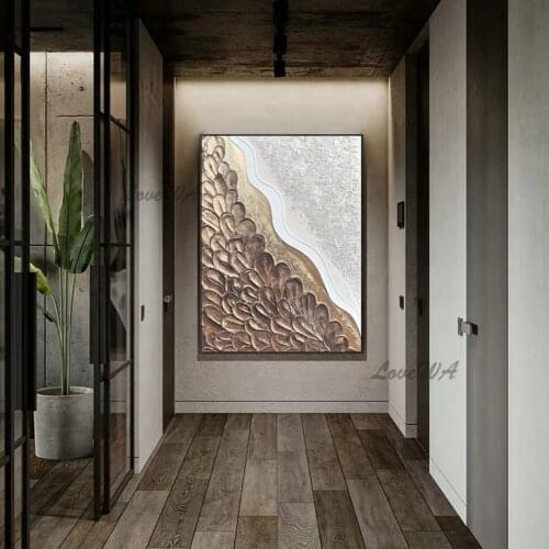 Textured Abstract Oil Painting Modern Full Gold Textures Hand-painted Restaurant Wall Art Decoration New Arrival Unframed