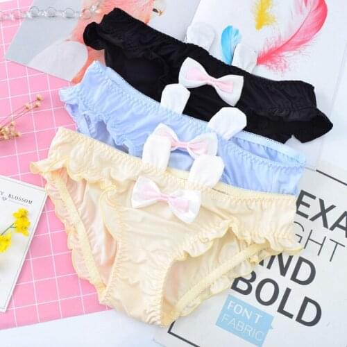 Kawaii Girl Style Japanese Cute Rabbit Ears Milk Silk Bow Low-rise Panties Ladies Briefs Underwear