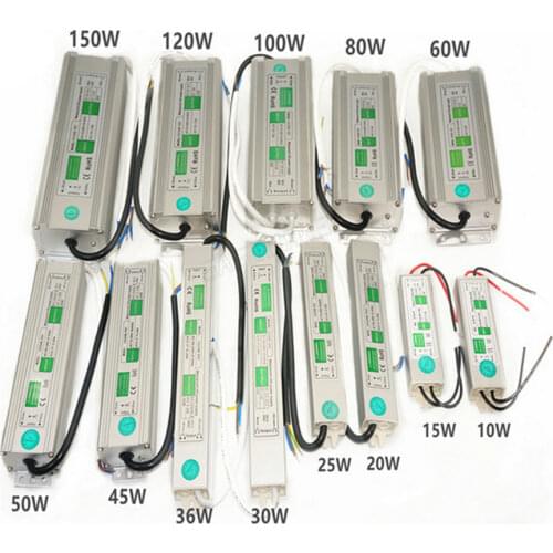 Waterproof IP67 LED Driver Ac dc 12V/24V 10W 15W 20W 25W 30W 36W 45W 50W 60W 80W 100W 120W 150W Power Supply for LED strip Light
