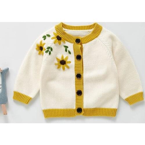 Newborn Baby Girls Knitting Cardigan Flower Embroidery Long Sleeve Autumn Winter Infant Baby Girls Cardigan Sweater Coat