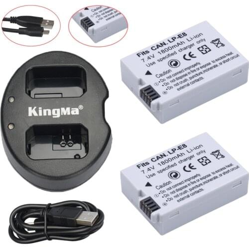 Probty 2PCs 1800mAh LP-E8 LPE8 LP E8 Battery + USB Dual charger For Canon EOS Kiss X4 T2i 550D