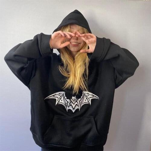 Gothic oversized hoodie Long sleeve Harajuku Womens sweatshirt Kawaii aesthetic Hip hop vintage punk winter Grunge clothes худи
