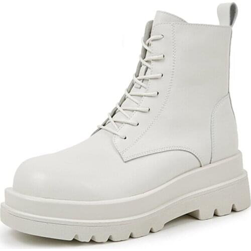 2020Women Platform Boots For Womens Autumn Genuine Leather Ankle Boots Female Lace Up Winter Shoes Woman Fashion Punk Boots