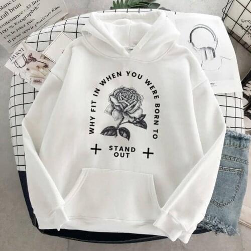 Womens Korean Hoodies Harajuku ins Streetwear Rose flower Print Gothic Vintage Hooded Casual female Loose Long sleeve Pullover