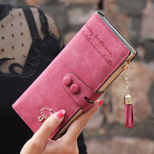 Women Wallets Matte PU Leather Lady Handbags Hasp Tassel Zipper Clutch Coin Purse Cards Holder Moneybags Woman Burse Wallet Bags