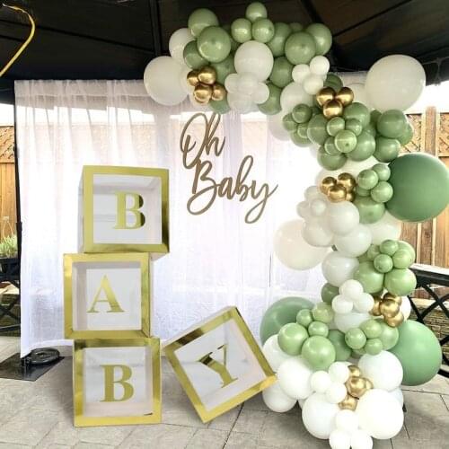 Gold 30x30cm Transparent Baby Box Letter A-Z Balloon Box Name Golden Box Wedding Baby Shower Kids 1st Birthday Party Decoration
