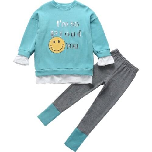 ZWF537 Girls Fall Outfits Fashion Children Clothes Set Spring Cotton Pullover Sweatshirts + Leggings 3 Colors Clothes for Girls