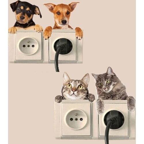 1Pcs Small Cat Dog Self-adhesive Cartoon Cute Removable Switch Stickers Environmental Protection Living Room Bedroom Decor