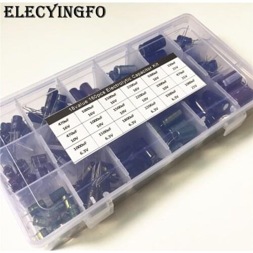 18value 160pcs 6.3V 10V 16V 25V 330uF 470uF 1000uF 1500uF 1800uF 2200F 3300uF capacitor kit Aluminum Electrolytic Capacitor