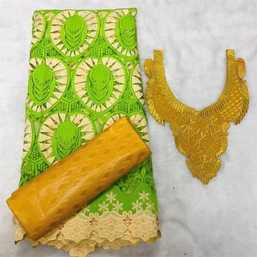 2.5+2.5Yards African Stones Lace Fabric French Net Lace Material Yellow Color Bazin Riche Fabric For Women Party Wedding!XM8925
