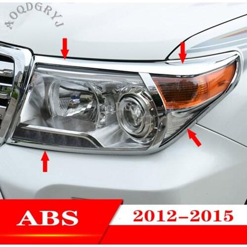 2PCS For Toyota Land Cruiser 2012-2015 ABS Chrome Front Headlight Lamp Cover Molding Trim decor Stickers Car Accessories