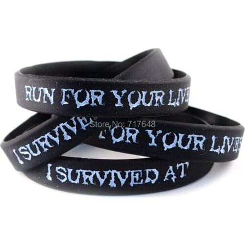 200pcs Run for Your Lives I SURVIVED AT wristband silicone bracelets free shipping by FEDEX