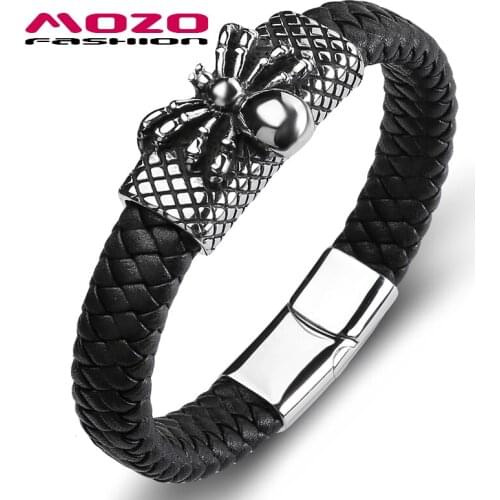2020 New Men Spider Bracelet Genuine Leather Simple Bangle Male Grid Collocation Punk Cuff Gifts Jewelry