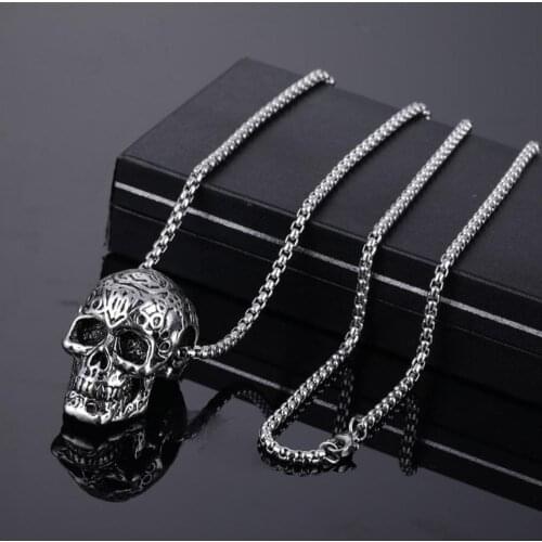 2020 Western Vintage Hip-hop Plain Pendant Necklace Stainless Steel Skull Pendant Necklace Trendy Male Jewelry