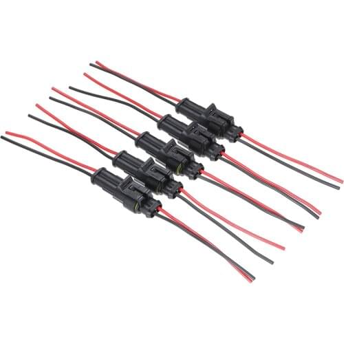 5 Pairs 2-Pin Way Car Waterproof Male Female Electrical Connector Sets Plug With Wires Accessories With 10cm/3.9inch Wire