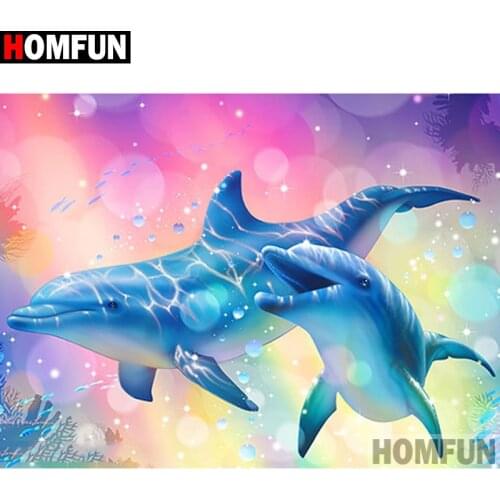 HOMFUN 5D Diamond Painting Full Drill Diamond Embroidery "Animal dolphin" Picture Of Rhinestone Handmade Home Decor A27045