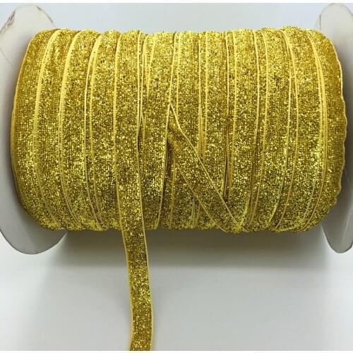 Free shipping 5 yards 3/8 "10mm Golden Glitter Velvet Ribbon Headband Clips Bow Decoration