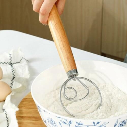 Stainless Steel Blender For DIY Bread Dough Bakeware Dough Whisk Eggs Beater Mixer Tool Oak Wood Handle