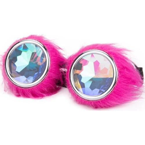 C.F.GOGGLE Kaleidoscope Lens Glasses Cosplay Punk Rave Festival Party Vintage Glass Goggles Cute Pink Hairy Decoration Eyewear