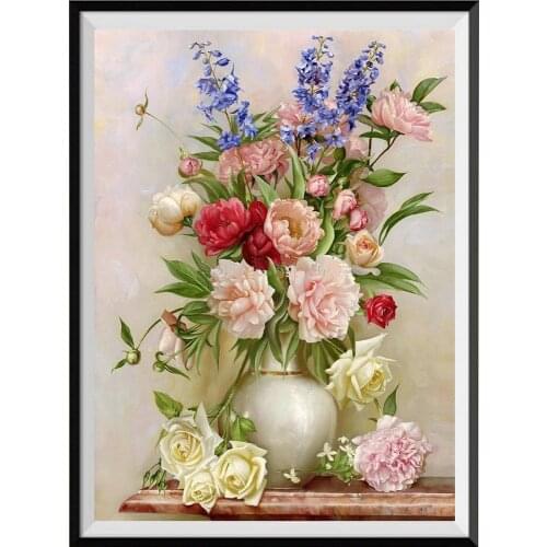 Flower Tulip Vase Rose Peony Lily Magnoli DIY Embroidery 11CT Cross Stitch Kits Needlework Craft Set Printed Dropshipping