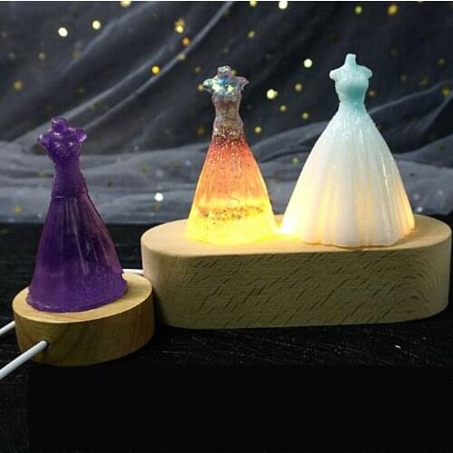 Resin Art Wood Round LED Display Base Colorful Light Wooden Night Base Crafts AXYD
