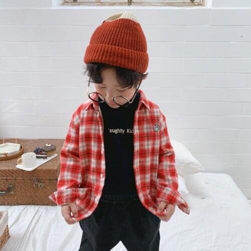 Childrens clothing shirt 2019 Korean new childrens shirt long sleeve childrens plaid shirt boy coat boy girl sports top
