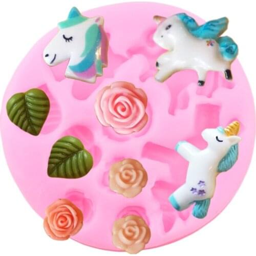 Unicorn Rose Cupcake Topper Fondant Mold Cake Decorating Tools Cake Border Silicone Mould Candy Polymer Clay Chocolate Molds