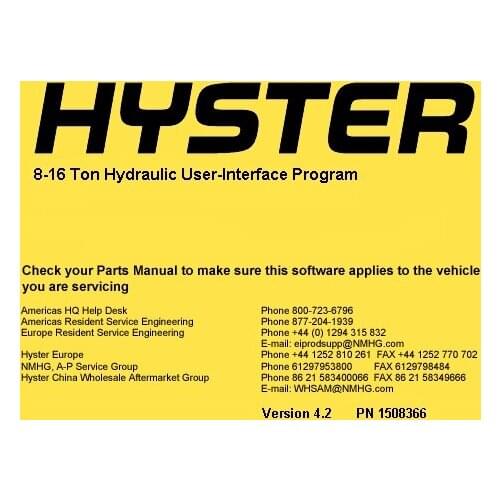 Hyster 8-16 Ton Hydraulic User-Interface Program v4.2