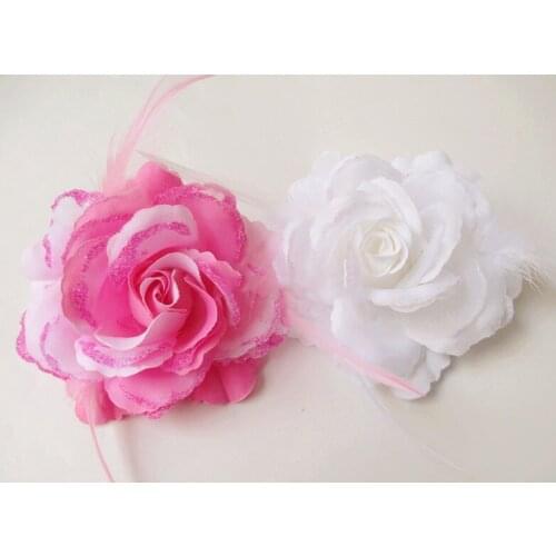Artificial flowers head Simulation rose flower corsage Rose style head band with feather flower brooch hair ring 11CM