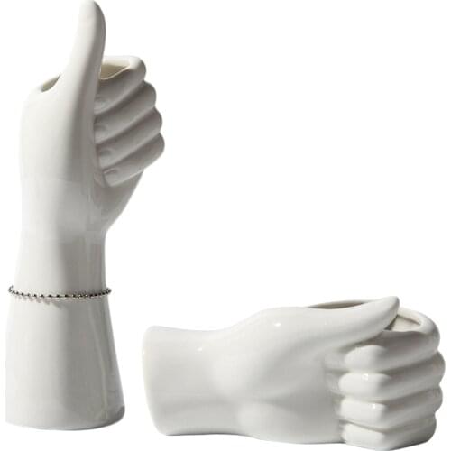 Modern Art Ceramic Hand Shape Flower Vase Hhydroponic Flower Pot Holder