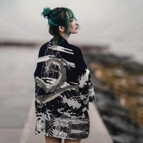 Kimono Cardigan Japanese Japan Beach Kimono Shirt Femme Traditional 2019 Japanese Kimono Traditional Robe Ladies Dragon KK097